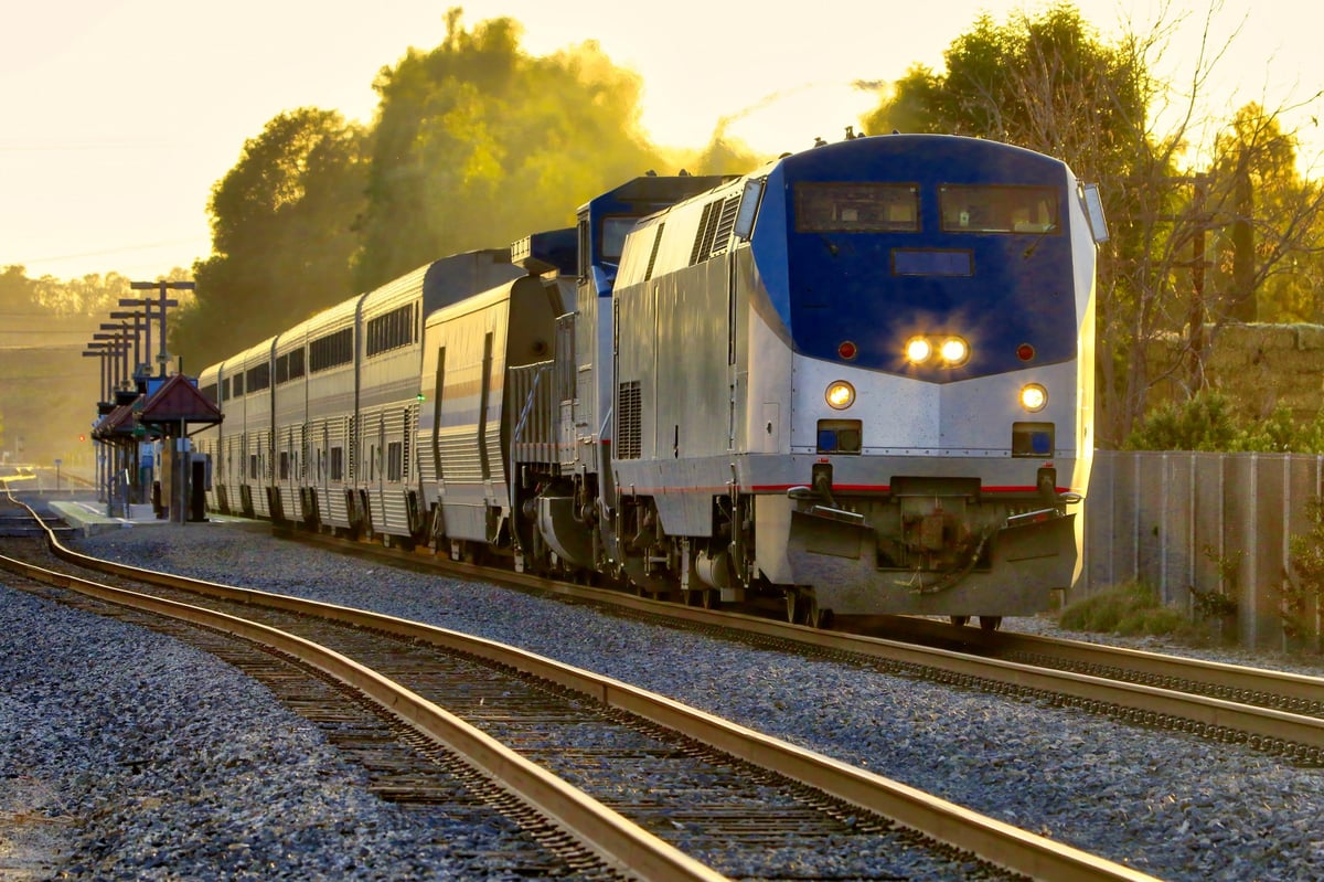Madaraka Express train travelling at sunset